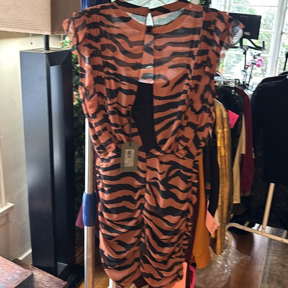 ALL SAINTS Hali Zephyr Mini Dress Toffee Brown/Black Size 2 NWT - Picture 2 of 6